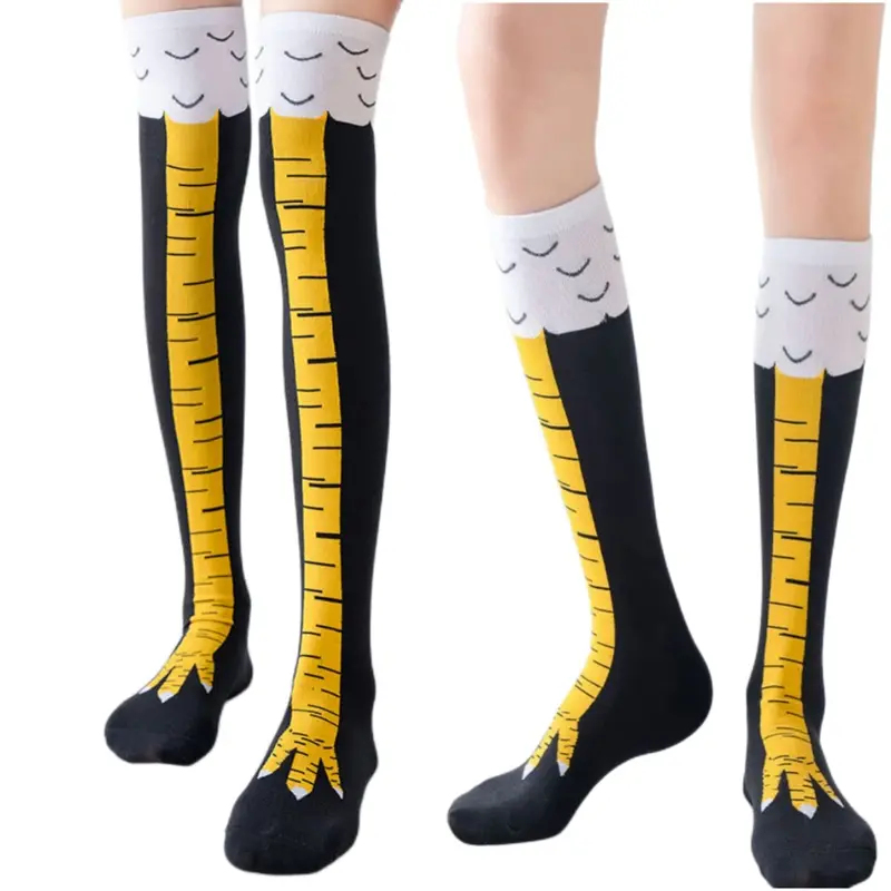 Funny Chicken Leg Socks - 1/2/4Pairs Vrouwen Kniekousen Trendy Cartoon Grappige