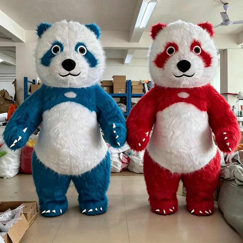 Costumes - Kleurrijk opblaasbaar reuzenpanda mascottekostuum, wandelende karakteroutfit