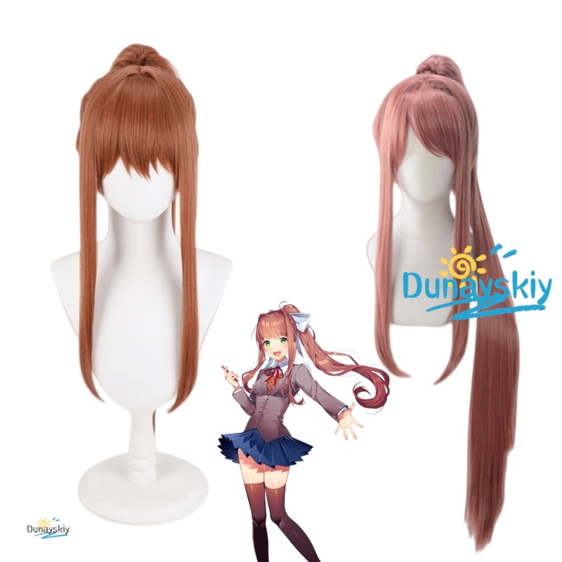 Anime Cosplay Wig Heat Resistant - DDLC Monika Karakter Cosplay Pruik Lange